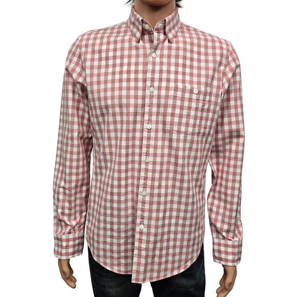 J. Crew Jaspe Cotton Shirt Men M Slim Fit Red White Gingham Check Long Sleeve - Picture 4 of 13